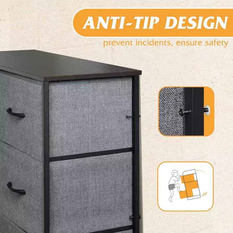 Tall Dresser with 10 Fabric Drawers, Storage Tower with Cabinet, Metal Frame, Organizer Units for Closet