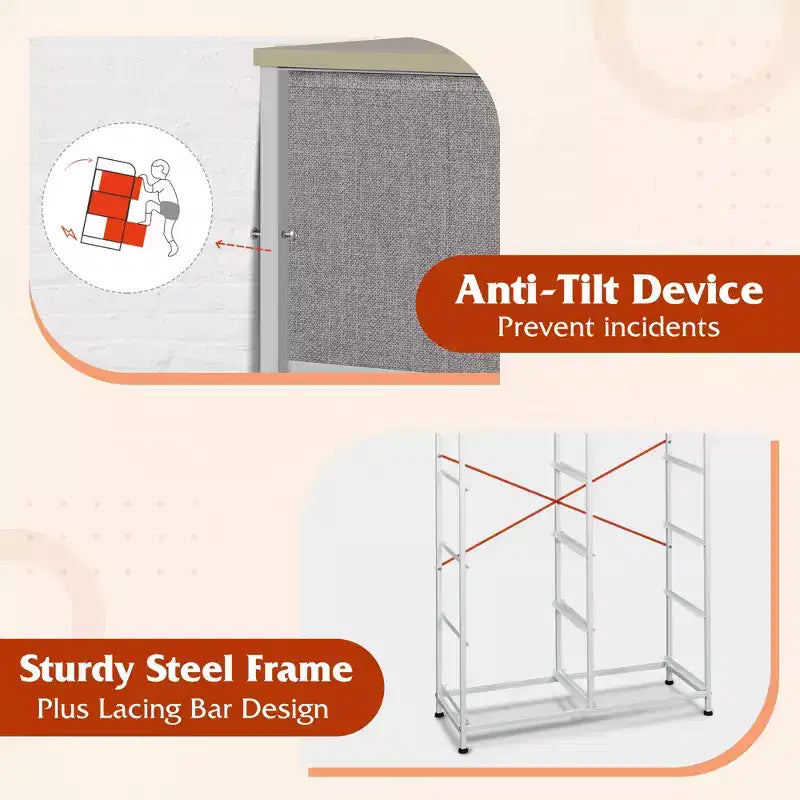 Tall Dresser with 10 Fabric Drawers, Storage Tower with Cabinet, Metal Frame, Organizer Units for Closet