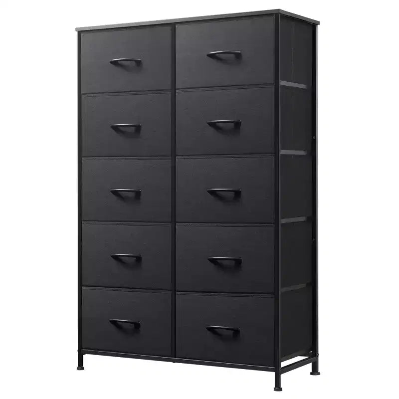 Tall Dresser with 10 Fabric Drawers, Storage Tower with Cabinet, Metal Frame, Organizer Units for Closet