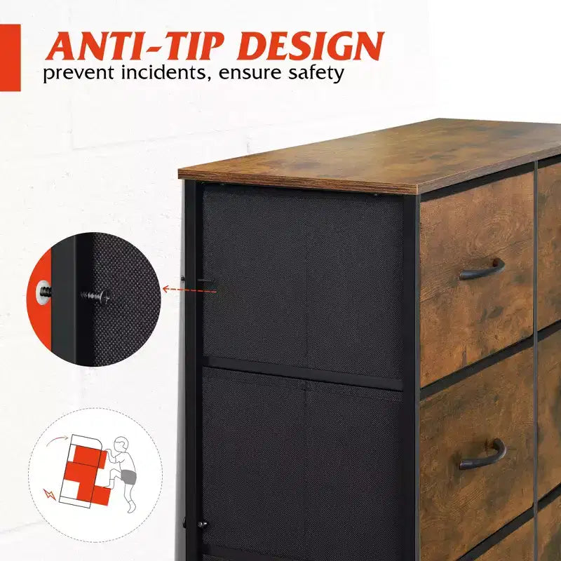 Tall Dresser with 10 Fabric Drawers, Storage Tower with Cabinet, Metal Frame, Organizer Units for Closet