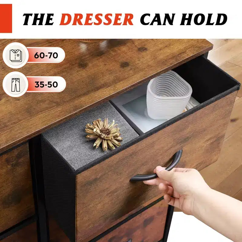 Tall Dresser with 10 Fabric Drawers, Storage Tower with Cabinet, Metal Frame, Organizer Units for Closet
