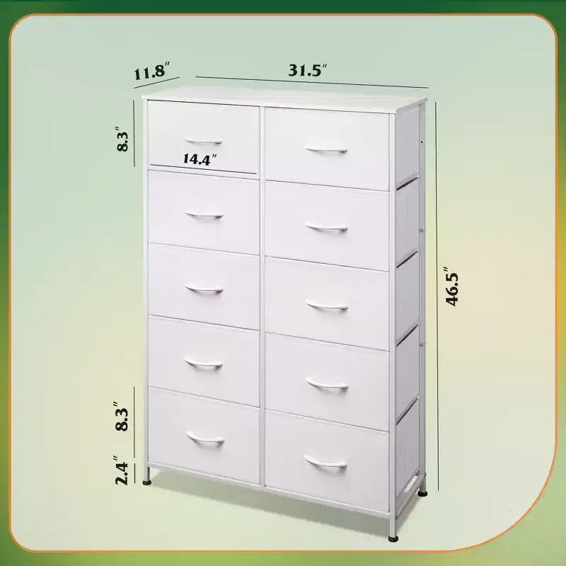 Tall Dresser with 10 Fabric Drawers, Storage Tower with Cabinet, Metal Frame, Organizer Units for Closet