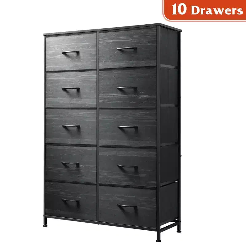 Tall Dresser with 10 Fabric Drawers, Storage Tower with Cabinet, Metal Frame, Organizer Units for Closet