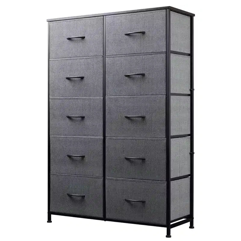 Tall Dresser with 10 Fabric Drawers, Storage Tower with Cabinet, Metal Frame, Organizer Units for Closet