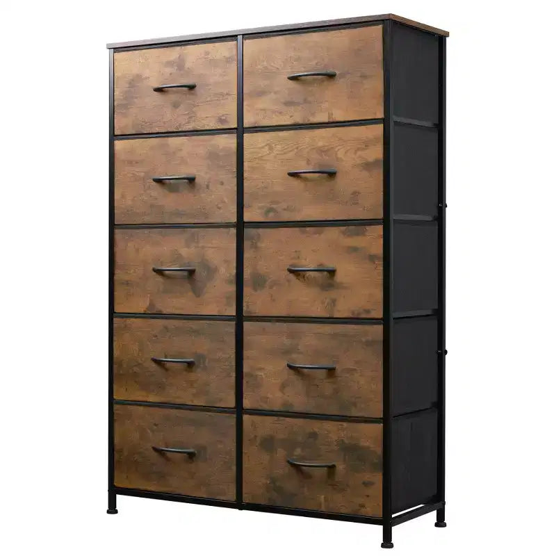 Tall Dresser with 10 Fabric Drawers, Storage Tower with Cabinet, Metal Frame, Organizer Units for Closet