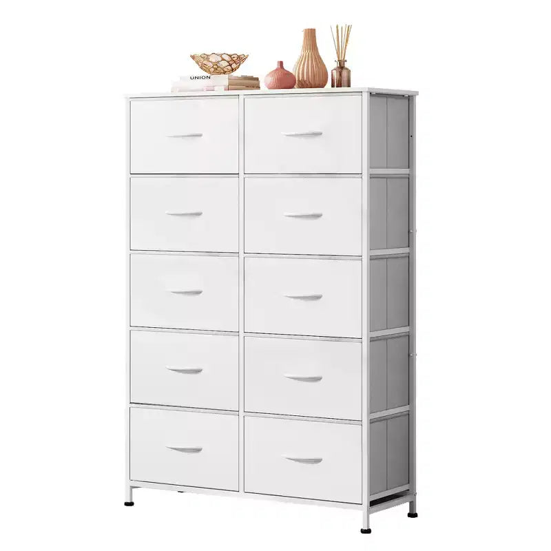 Tall Dresser with 10 Fabric Drawers, Storage Tower with Cabinet, Metal Frame, Organizer Units for Closet