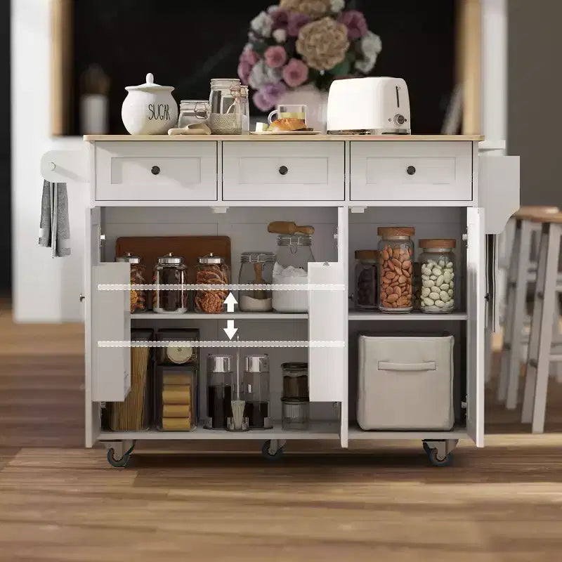 HOMCOM Rolling Kitchen Island with Charging Station and Drop Leaf, 53 Kitchen Island Table with Wood Top, 3 Drawers, Adjustable Shelf