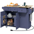 HOMCOM Rolling Kitchen Island with Charging Station and Drop Leaf, 53 Kitchen Island Table with Wood Top, 3 Drawers, Adjustable Shelf