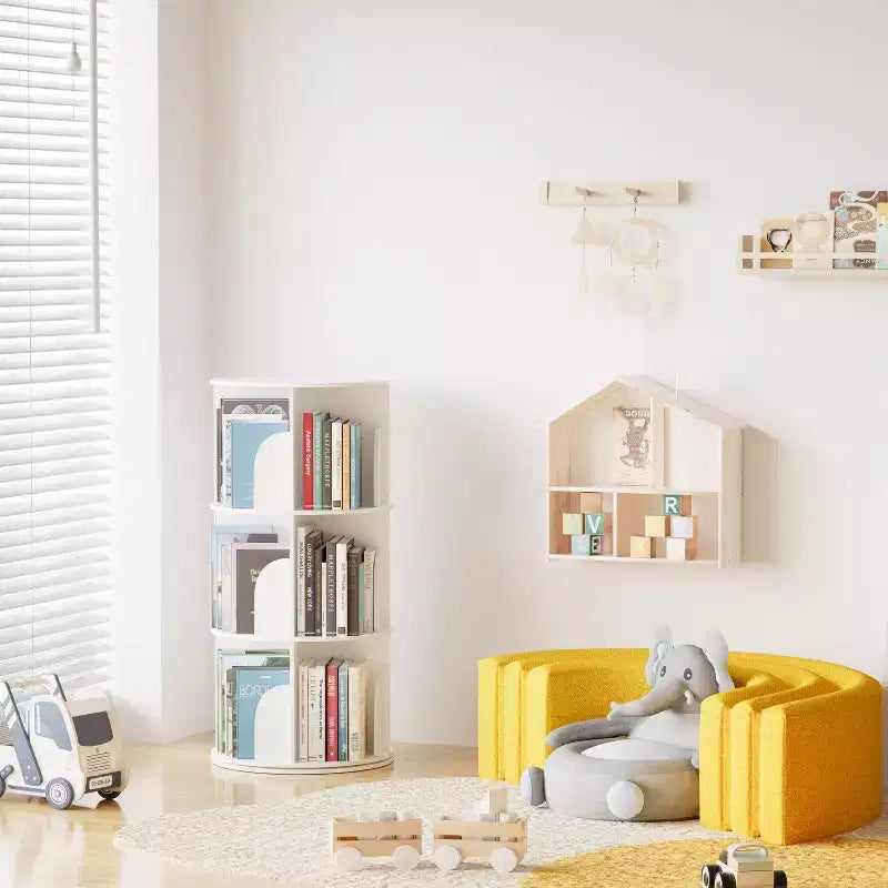 Rotating Bookshelf, Vertical 360 Spinning Shelf Organizer, Space-Saving Round Tower, White-SpaceAid