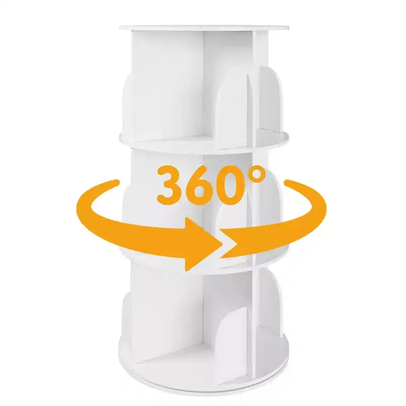 Rotating Bookshelf, Vertical 360 Spinning Shelf Organizer, Space-Saving Round Tower, White-SpaceAid
