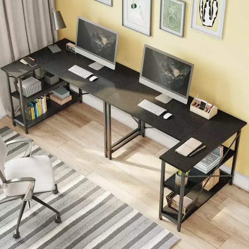 Bestier Small L Shaped Computer Desk with Storage Shelves, 47 Inch Corner Work Desk Writing Study Table Home Office Workstation for Small Space