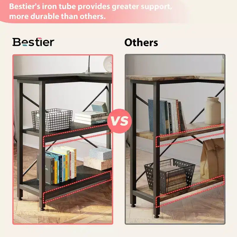 Bestier Small L Shaped Computer Desk with Storage Shelves, 47 Inch Corner Work Desk Writing Study Table Home Office Workstation for Small Space