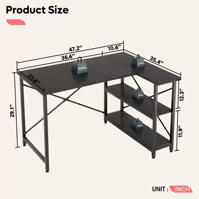 Bestier Small L Shaped Computer Desk with Storage Shelves, 47 Inch Corner Work Desk Writing Study Table Home Office Workstation for Small Space