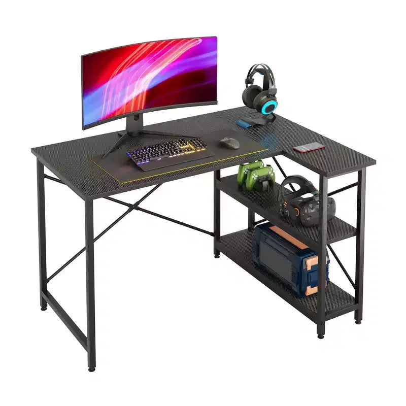 Bestier Small L Shaped Computer Desk with Storage Shelves, 47 Inch Corner Work Desk Writing Study Table Home Office Workstation for Small Space