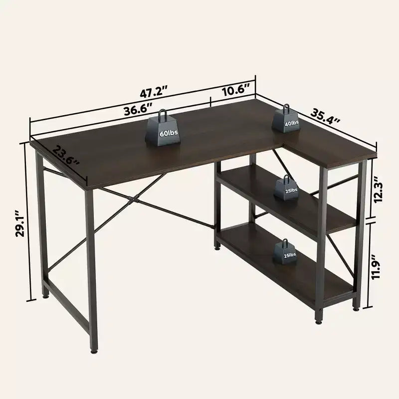 Bestier Small L Shaped Computer Desk with Storage Shelves, 47 Inch Corner Work Desk Writing Study Table Home Office Workstation for Small Space