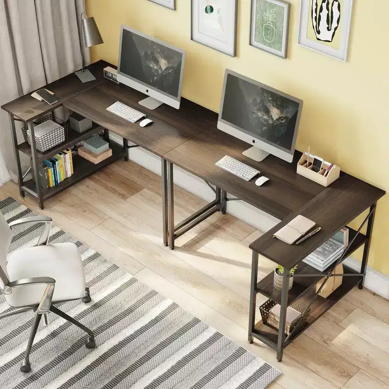 Bestier Small L Shaped Computer Desk with Storage Shelves, 47 Inch Corner Work Desk Writing Study Table Home Office Workstation for Small Space