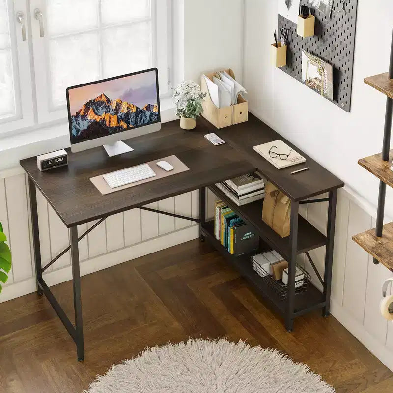 Bestier Small L Shaped Computer Desk with Storage Shelves, 47 Inch Corner Work Desk Writing Study Table Home Office Workstation for Small Space