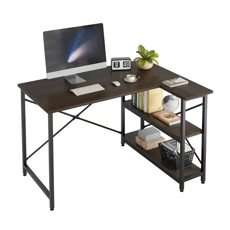 Bestier Small L Shaped Computer Desk with Storage Shelves, 47 Inch Corner Work Desk Writing Study Table Home Office Workstation for Small Space