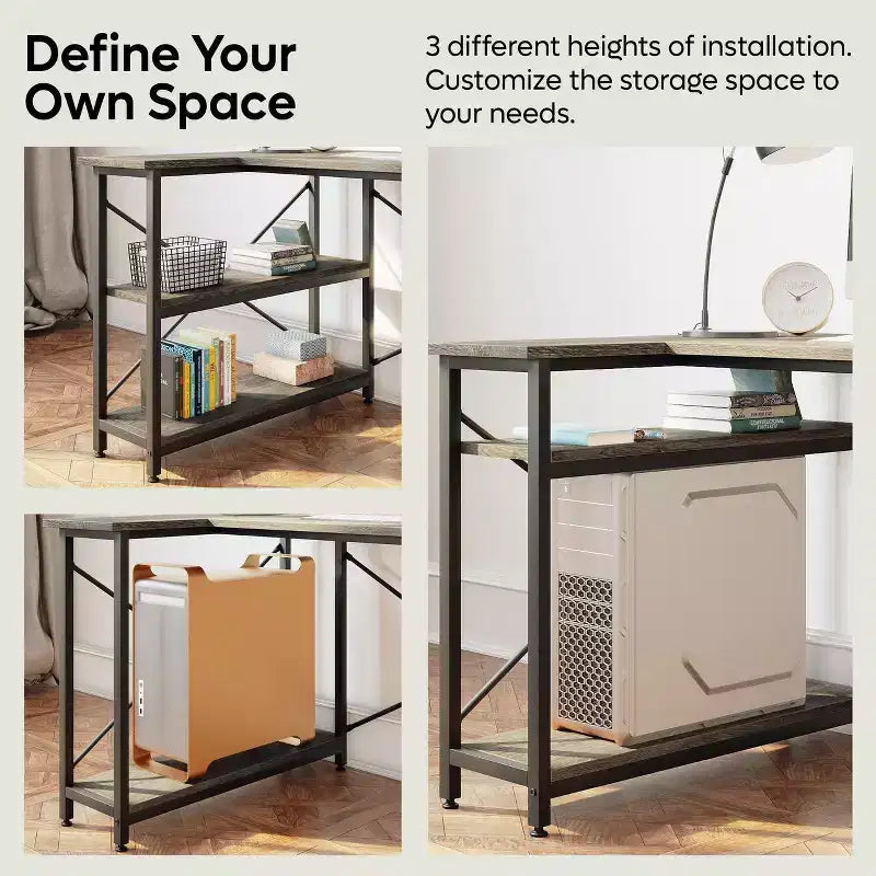 Bestier Small L Shaped Computer Desk with Storage Shelves, 47 Inch Corner Work Desk Writing Study Table Home Office Workstation for Small Space
