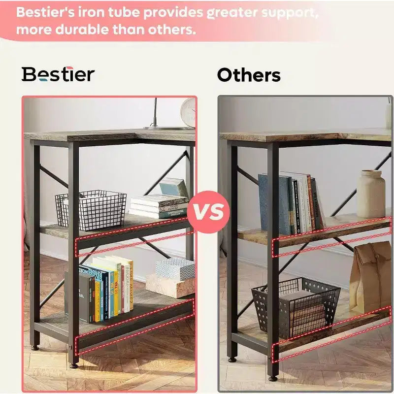 Bestier Small L Shaped Computer Desk with Storage Shelves, 47 Inch Corner Work Desk Writing Study Table Home Office Workstation for Small Space
