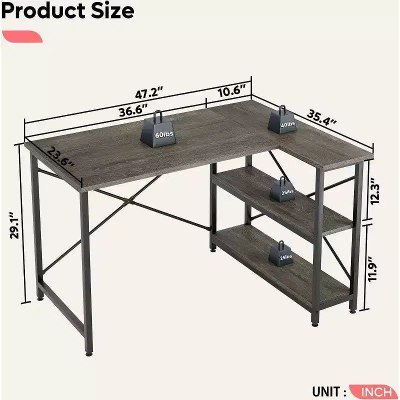 Bestier Small L Shaped Computer Desk with Storage Shelves, 47 Inch Corner Work Desk Writing Study Table Home Office Workstation for Small Space