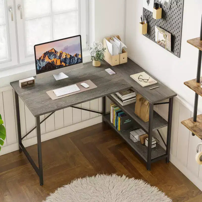 Bestier Small L Shaped Computer Desk with Storage Shelves, 47 Inch Corner Work Desk Writing Study Table Home Office Workstation for Small Space