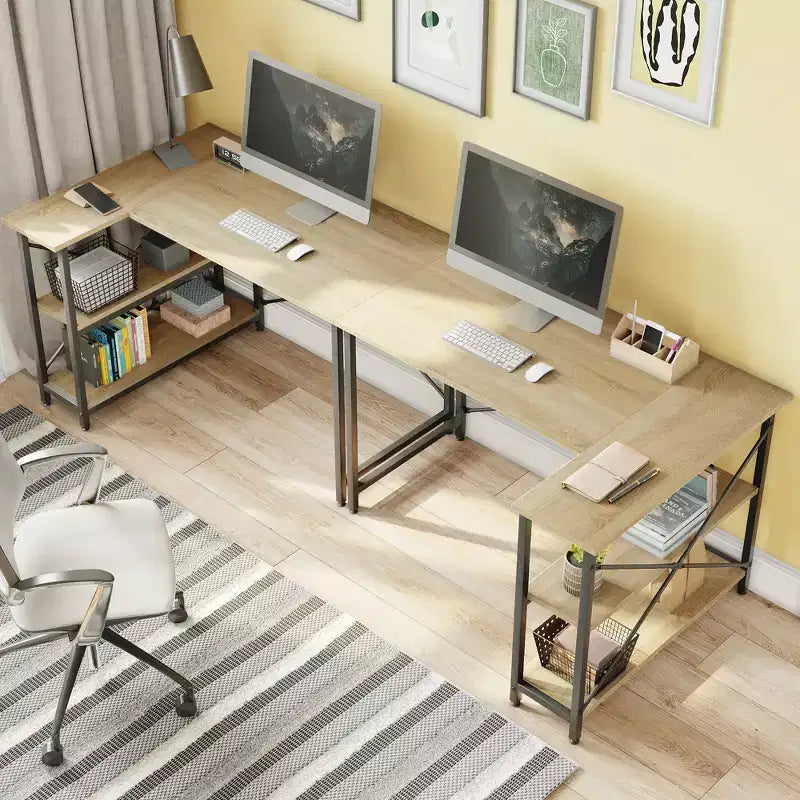 Bestier Small L Shaped Computer Desk with Storage Shelves, 47 Inch Corner Work Desk Writing Study Table Home Office Workstation for Small Space