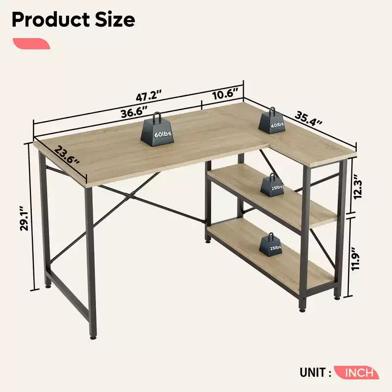 Bestier Small L Shaped Computer Desk with Storage Shelves, 47 Inch Corner Work Desk Writing Study Table Home Office Workstation for Small Space