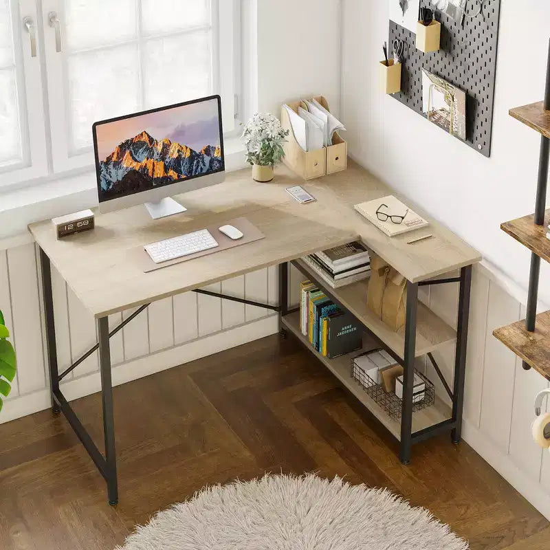 Bestier Small L Shaped Computer Desk with Storage Shelves, 47 Inch Corner Work Desk Writing Study Table Home Office Workstation for Small Space
