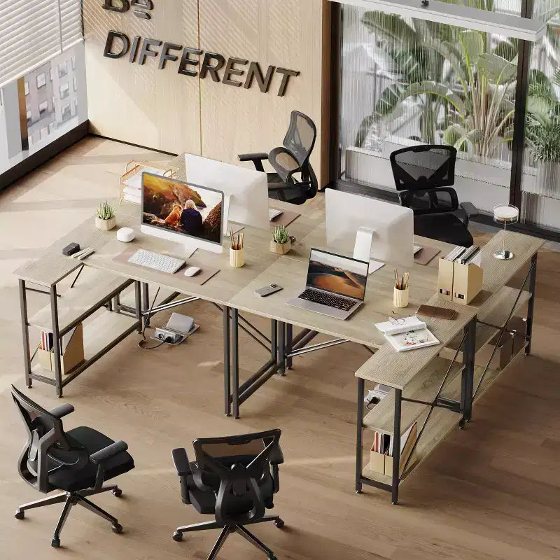 Bestier Small L Shaped Computer Desk with Storage Shelves, 47 Inch Corner Work Desk Writing Study Table Home Office Workstation for Small Space