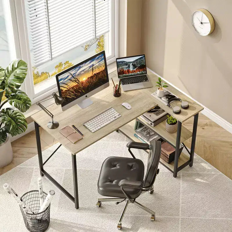 Bestier Small L Shaped Computer Desk with Storage Shelves, 47 Inch Corner Work Desk Writing Study Table Home Office Workstation for Small Space