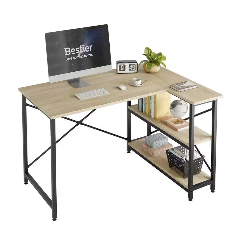 Bestier Small L Shaped Computer Desk with Storage Shelves, 47 Inch Corner Work Desk Writing Study Table Home Office Workstation for Small Space
