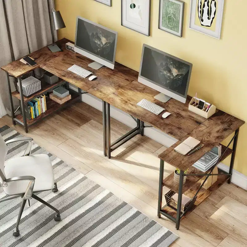 Bestier Small L Shaped Computer Desk with Storage Shelves, 47 Inch Corner Work Desk Writing Study Table Home Office Workstation for Small Space