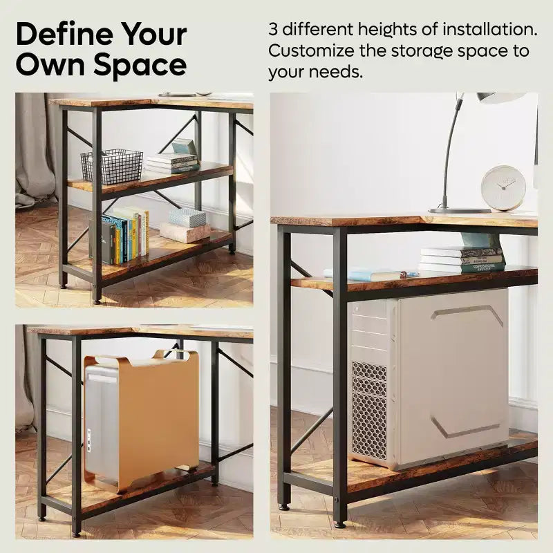 Bestier Small L Shaped Computer Desk with Storage Shelves, 47 Inch Corner Work Desk Writing Study Table Home Office Workstation for Small Space