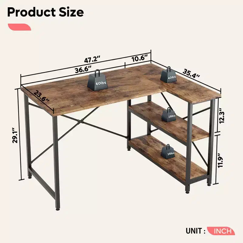 Bestier Small L Shaped Computer Desk with Storage Shelves, 47 Inch Corner Work Desk Writing Study Table Home Office Workstation for Small Space