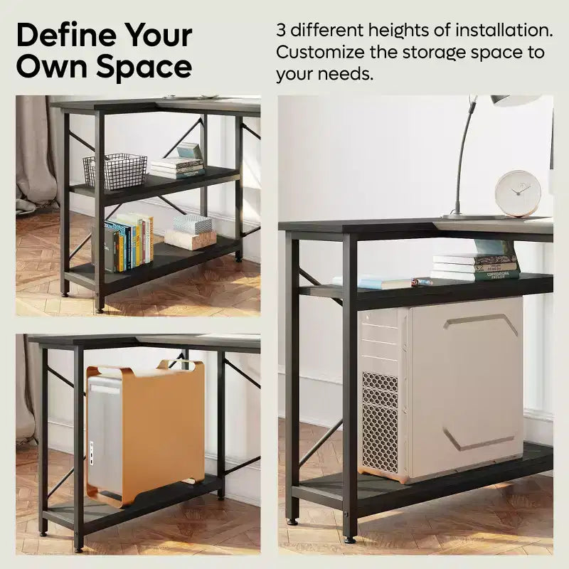 Bestier Small L Shaped Computer Desk with Storage Shelves, 47 Inch Corner Work Desk Writing Study Table Home Office Workstation for Small Space