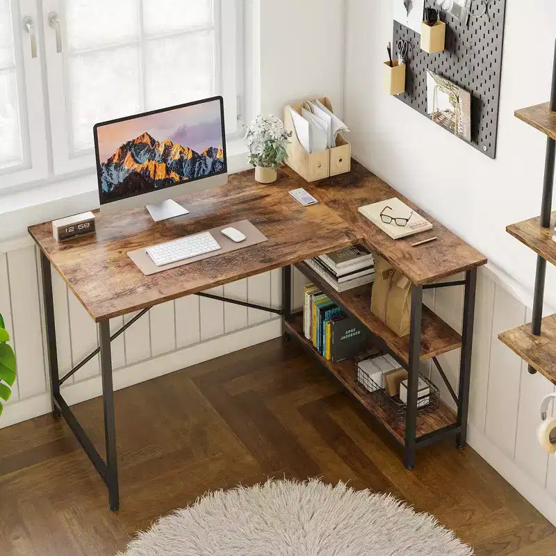 Bestier Small L Shaped Computer Desk with Storage Shelves, 47 Inch Corner Work Desk Writing Study Table Home Office Workstation for Small Space