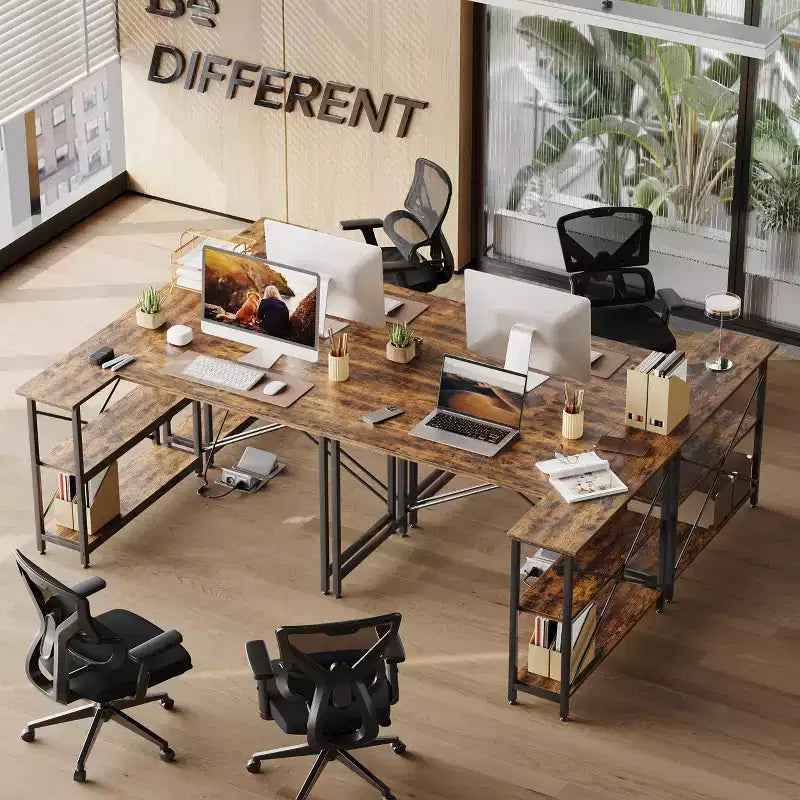 Bestier Small L Shaped Computer Desk with Storage Shelves, 47 Inch Corner Work Desk Writing Study Table Home Office Workstation for Small Space