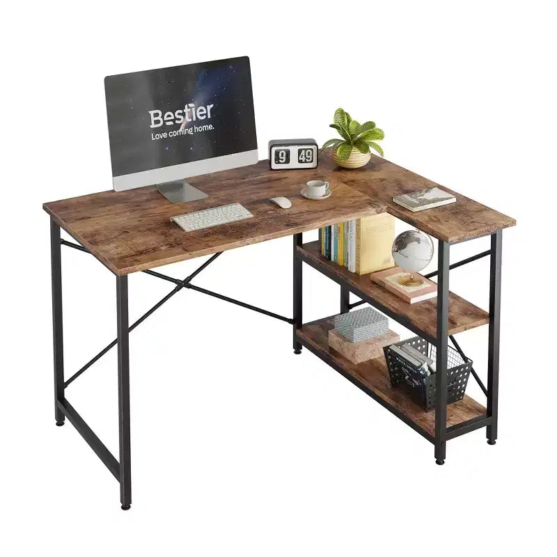 Bestier Small L Shaped Computer Desk with Storage Shelves, 47 Inch Corner Work Desk Writing Study Table Home Office Workstation for Small Space