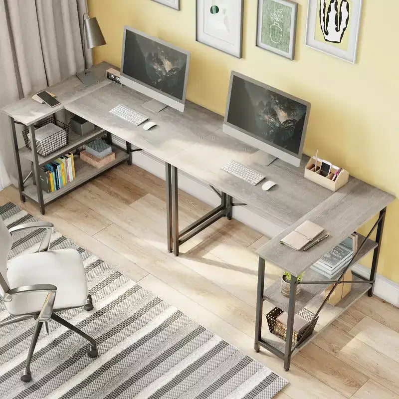 Bestier Small L Shaped Computer Desk with Storage Shelves, 47 Inch Corner Work Desk Writing Study Table Home Office Workstation for Small Space