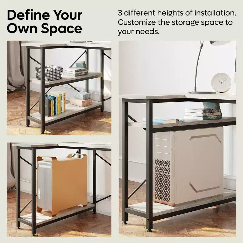Bestier Small L Shaped Computer Desk with Storage Shelves, 47 Inch Corner Work Desk Writing Study Table Home Office Workstation for Small Space