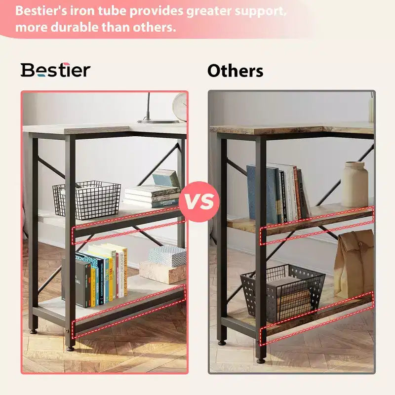 Bestier Small L Shaped Computer Desk with Storage Shelves, 47 Inch Corner Work Desk Writing Study Table Home Office Workstation for Small Space