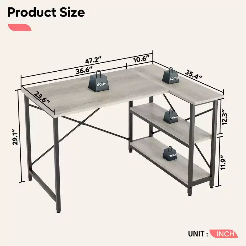 Bestier Small L Shaped Computer Desk with Storage Shelves, 47 Inch Corner Work Desk Writing Study Table Home Office Workstation for Small Space
