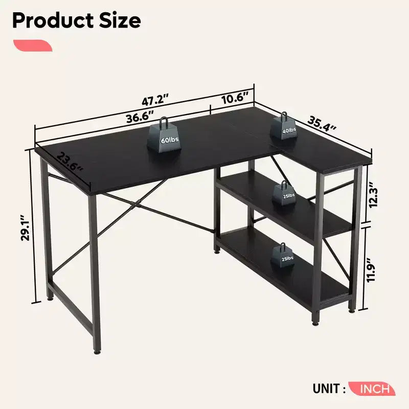 Bestier Small L Shaped Computer Desk with Storage Shelves, 47 Inch Corner Work Desk Writing Study Table Home Office Workstation for Small Space