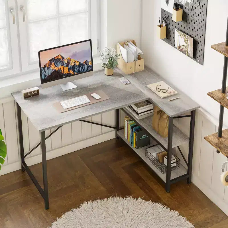 Bestier Small L Shaped Computer Desk with Storage Shelves, 47 Inch Corner Work Desk Writing Study Table Home Office Workstation for Small Space
