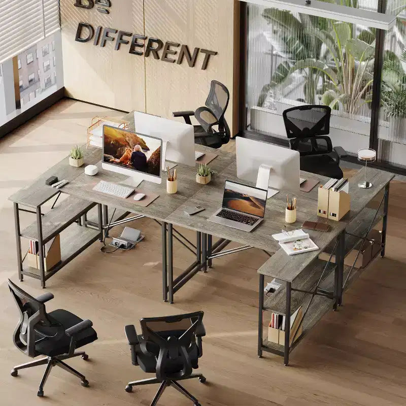 Bestier Small L Shaped Computer Desk with Storage Shelves, 47 Inch Corner Work Desk Writing Study Table Home Office Workstation for Small Space