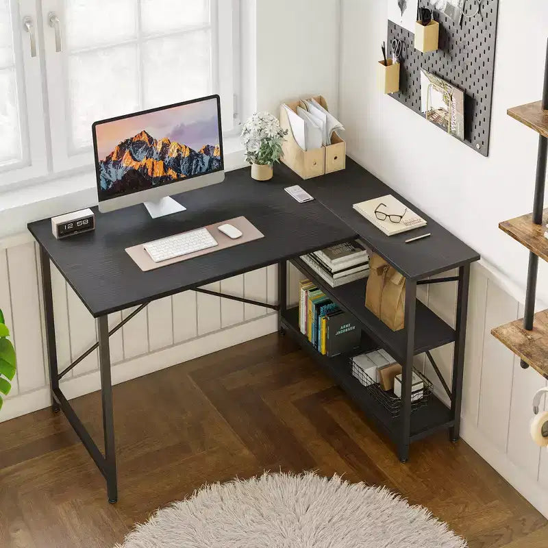 Bestier Small L Shaped Computer Desk with Storage Shelves, 47 Inch Corner Work Desk Writing Study Table Home Office Workstation for Small Space