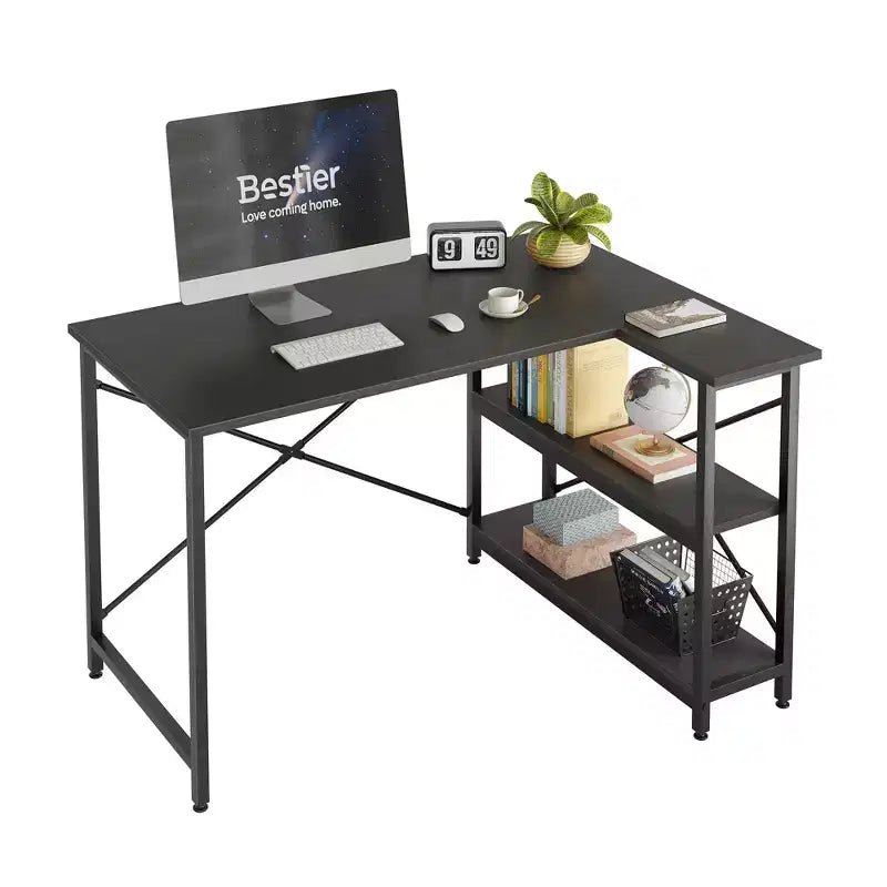 Bestier Small L Shaped Computer Desk with Storage Shelves, 47 Inch Corner Work Desk Writing Study Table Home Office Workstation for Small Space