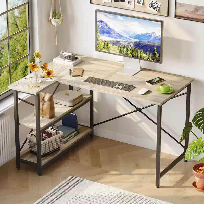 Bestier Small L Shaped Computer Desk with Storage Shelves, 47 Inch Corner Work Desk Writing Study Table Home Office Workstation for Small Space