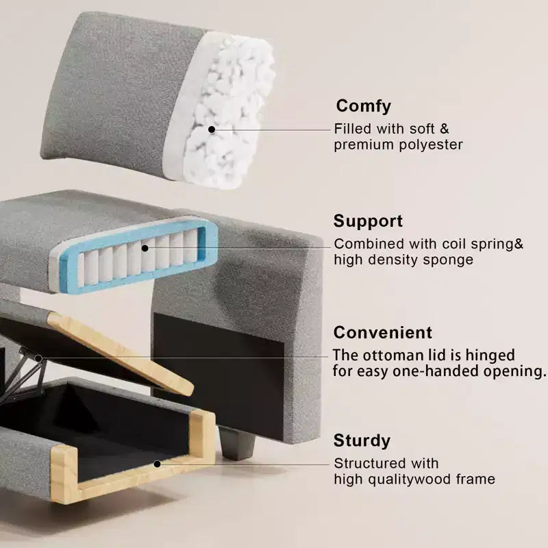 Belffin 22.8 Single Seat Module - Compact Chenille Sofa with Hidden Storage & Tool-Free Assembly